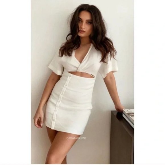 ZARA CutOut Linen Blend Collared Button Dress - Picture 5 of 15